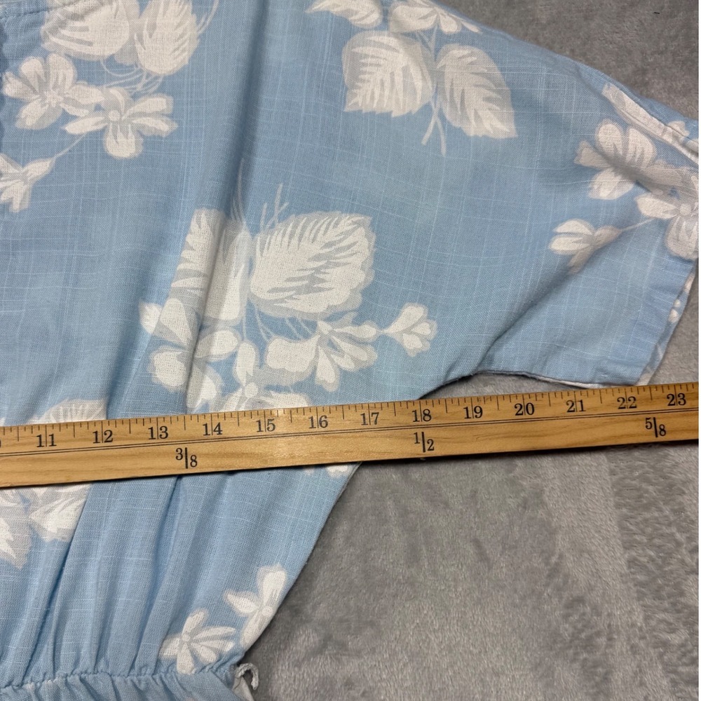 Vintage 80s Light Blue Floral Cotton Blend Midi Dress Cottagecore Prairie Small - Picture 4 of 8